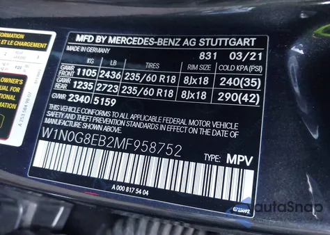 2021 Mercedes-Benz Glc 300 4Matic from USA, damaged, VIN W1N0G8EB2MF958752